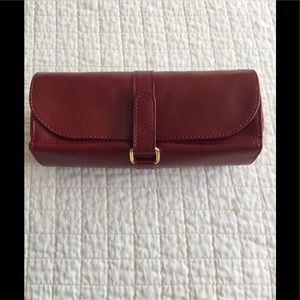 Bey-Berk brick red leather travel jewelry roll